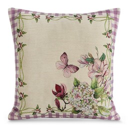 Eurofirany Poszewka gobelinowa 47x47 naturalna fioletowa kwiatowa