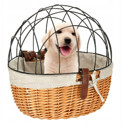 Koszyk wiklinowy na rower z kratką metalową transporter