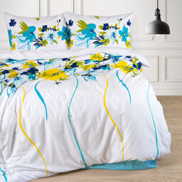 Darymex Pościel z mikrofibry 140x200 biała turkusowa kwiaty