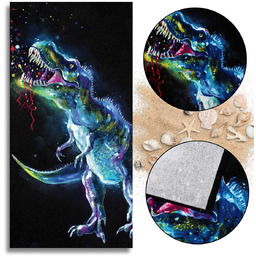 Ręcznik bawełniany, ręcznik plażowy dinozaur, czarny 70x140 cm