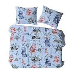 KARO Pościel z kory 160x200 niebieska wielokolorowa marynarska