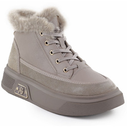 Skórzane botki na platformie z futerkiem beżowe Cambell