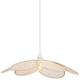 Lampa wisząca Japandi kremowa z lnianym abażurem -