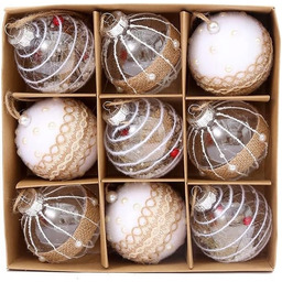 Bombka dekorowana Boho białe beżowe Choinka 8 cm