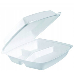 Pojemnik Styropianowy Obiadowy Trójdzielny 250 Sztuk Biały Izoluje