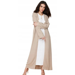 TRENDYOL BEŻOWY DŁUGI KARDIGAN ZE ŚCIĘCIAMI NA RĘKAWACH