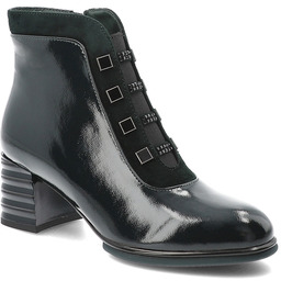 S.Barski Zielone Botki Lakierowane Obuwie Damskie