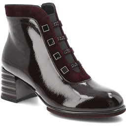 S.Barski Bordowe Botki Lakierowane Obuwie Damskie