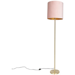 Romantyczna lampa podłogowa mosiężna z różowym kloszem 40