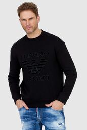EMPORIO ARMANI Czarna bluza męska z aksamitnym logo,