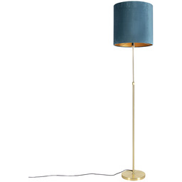 Lampa stojąca złota/mosiężna z niebieskim aksamitnym abażurem 40/40