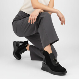 S.Barski Czarne Botki Modne Buty Damskie Na Koturnie