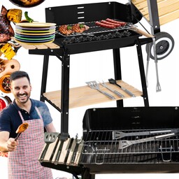 Grill Ogrodowy Węglowy Z Półką Kółka Duży
