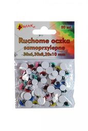 Ruchome oczka samoprzylepne kolorowe 6,8,10 mm 80 szt