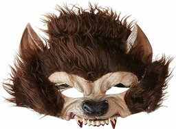 Werewolf Half Face Latex Mask, Brown, with Fur
