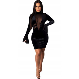 Aksamitna Czarna Mini Sukienka Na Zamek Sexy Xl