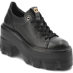 Carinii Czarne Sneakersy Skórzane Obuwie Damskie Na Obcasie