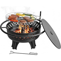 Relaxdays Palenisko z regulowanym grillem, pokrywą, ogień poker,