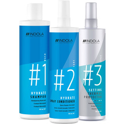 Indola Hydrate, zestaw nawilżający do włosów, szampon +