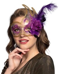 Maska Wenecka Fioletowa 00340F SUPER Z PIÓREM