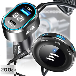 Ładowarka Samochodowa Rozgałęźnik Klips 98W 2xUSB 3xUSB-C LCD