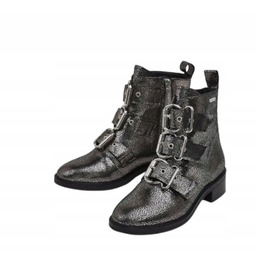 Pepe Jeans Damskie Botki Skórzane Srebrne z Zapięciami