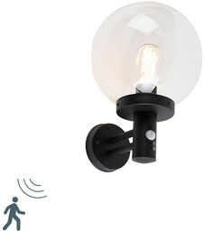Zewnętrzna lampa ścienna czarna z przezroczystym kloszem