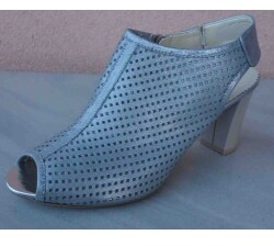 Skórzane sandałki FASHION obcas 8 cm ażur szary