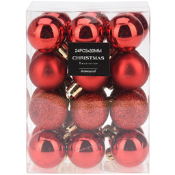 Bombki choinkowe nietłukące czerwone 3 cm 24 szt.