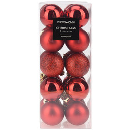 Bombki choinkowe nietłukące czerwone 4 cm 20 szt.
