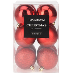 Bombki choinkowe nietłukące czerwone 6 cm 12 szt.