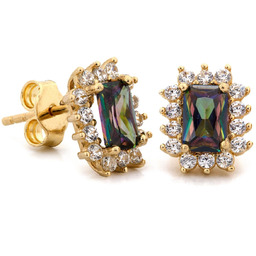 Kolczyki złote 585 na sztyfcie prostokątne z topazem