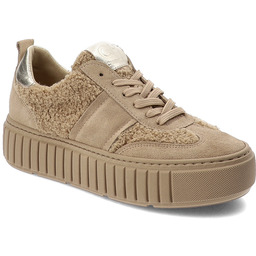 Chebello Beżowe Sneakersy Stylowe Obuwie Damskie Z Futerkiem