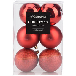 Bombki choinkowe nietłukące czerwone 8 cm 6 szt.