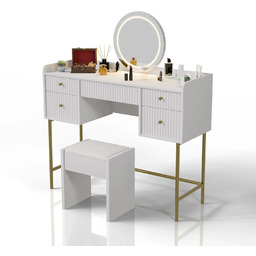 TOALETKA KOSMETYCZNA Z LUSTREM LED DO MAKIJAŻU WIZAŻU