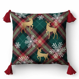 Poszewka świąteczna 45x45 kratka renifery i śnieżynki Christmas