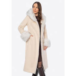 Płaszcz damski z kołnierzem i mankietami ze sztucznego