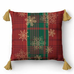 Poszewka świąteczna 45x45 krata ze złotymi śnieżynkami Christmas