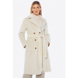 Dwustronny damski płaszcz z wiązaniem kremowy