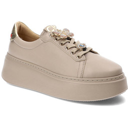 Chebello Beżowe Sneakersy Damskie Stylowe Obuwie