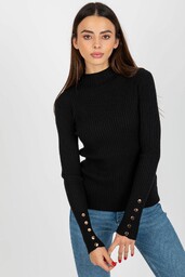 Czarny gładki sweter ze stójką w prążek