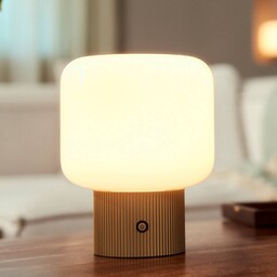 Ładowalna lampa stołowa LED Lucande Katrin Palm, beżowy,