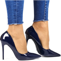 DAMSKIE SZPILKI WYSOKIE CZÓŁENKA COMER AH1 GRANATOWE LAKIEROWANE