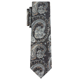 Krawat Męski, Granatowo-Beżowy, Wzór Paisley, Łezki, 100% Bawełna,