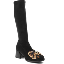 S.Barski Czarne Kozaki Eleganckie Obuwie Damskie Z Kokardą