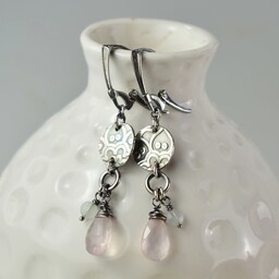 Pakamera Elnora - srebrne kolczyki z kwarcem różowym