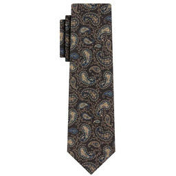 Krawat Męski, Brązowo-Beżowy Elegancki, Wzór Paisley, Łezki, 100%