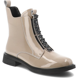 S.Barski Beżowe Botki Lakierowane Modne Buty Damskie