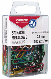 Spinacze biurowe 28mm OFFICE PRODUCTS powlekane 100szt mix