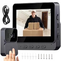 Dzwonek Bezprzewodowy Kamera Wideo Domofon 4.3" Hd Czarny